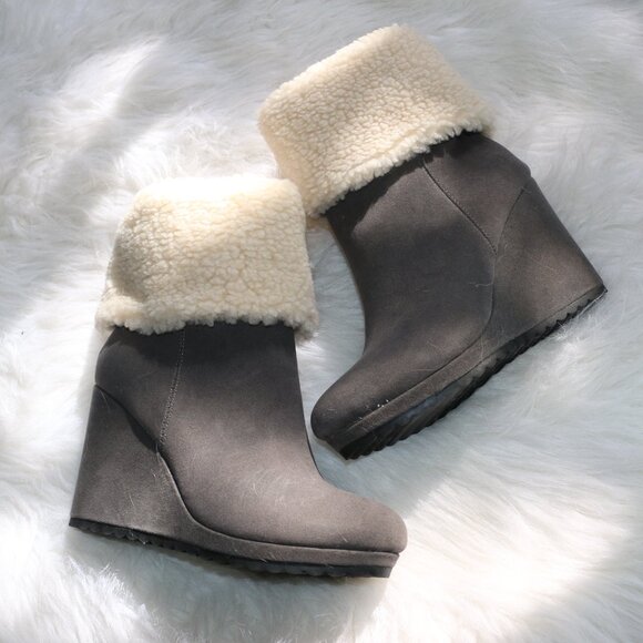 JustFab Cameron Sherpa Bootie – Magnet Grey with White Fur 🤍 - Picture 1 of 10